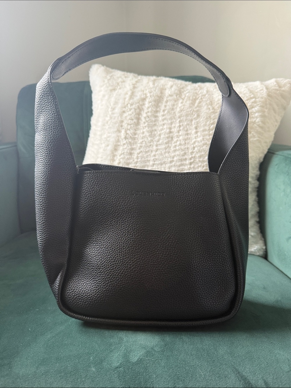 Minimalist Black Pebbled Leather Shoulder Bag